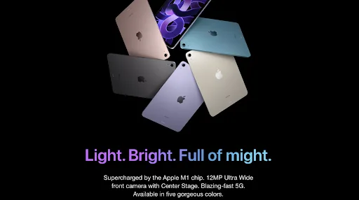 The landing page of Apple's iPad Air.